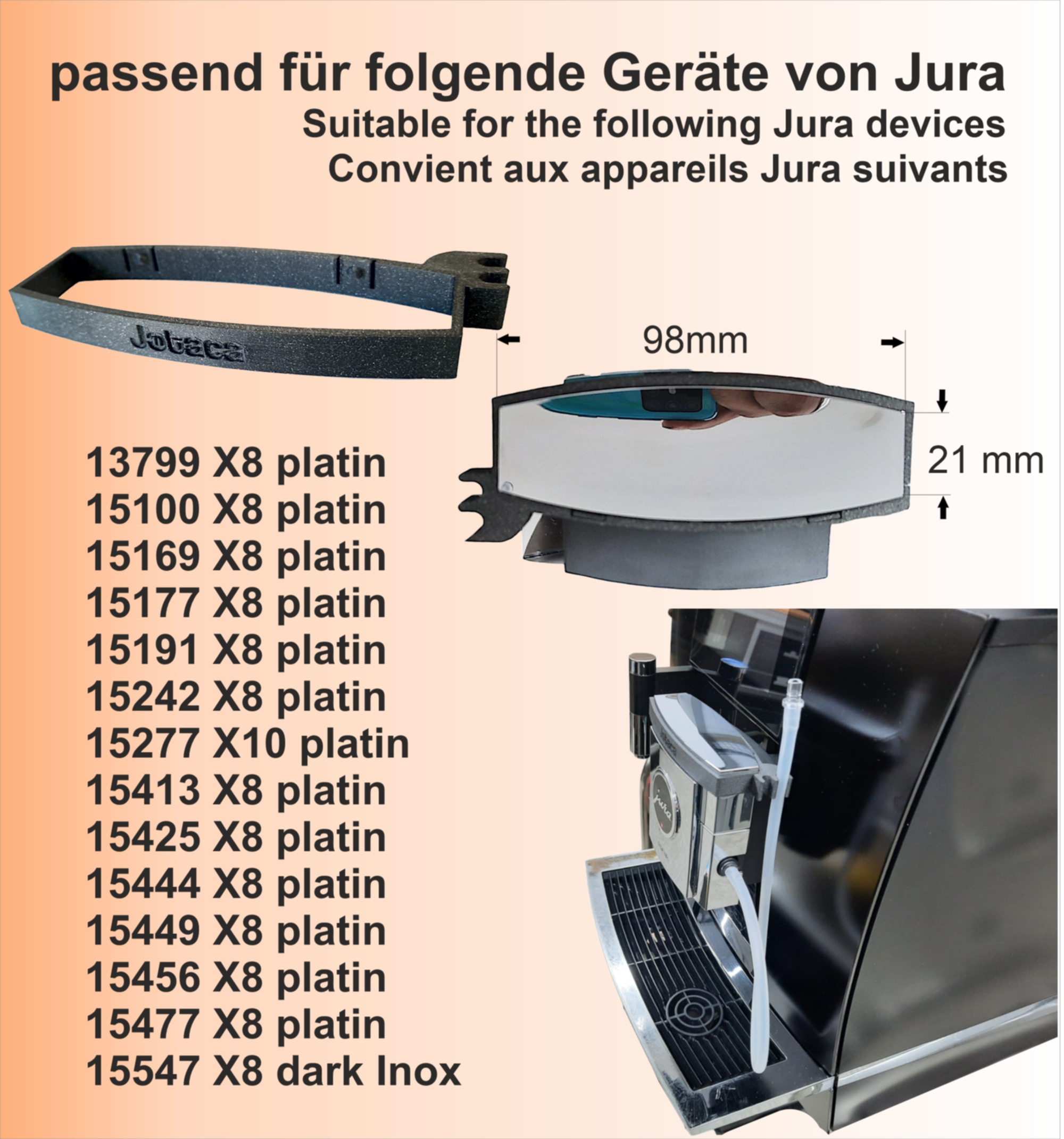 Jotaca Milchschlauchhalter Befestigung passend Jura Kaffeevollautomat X3 X8