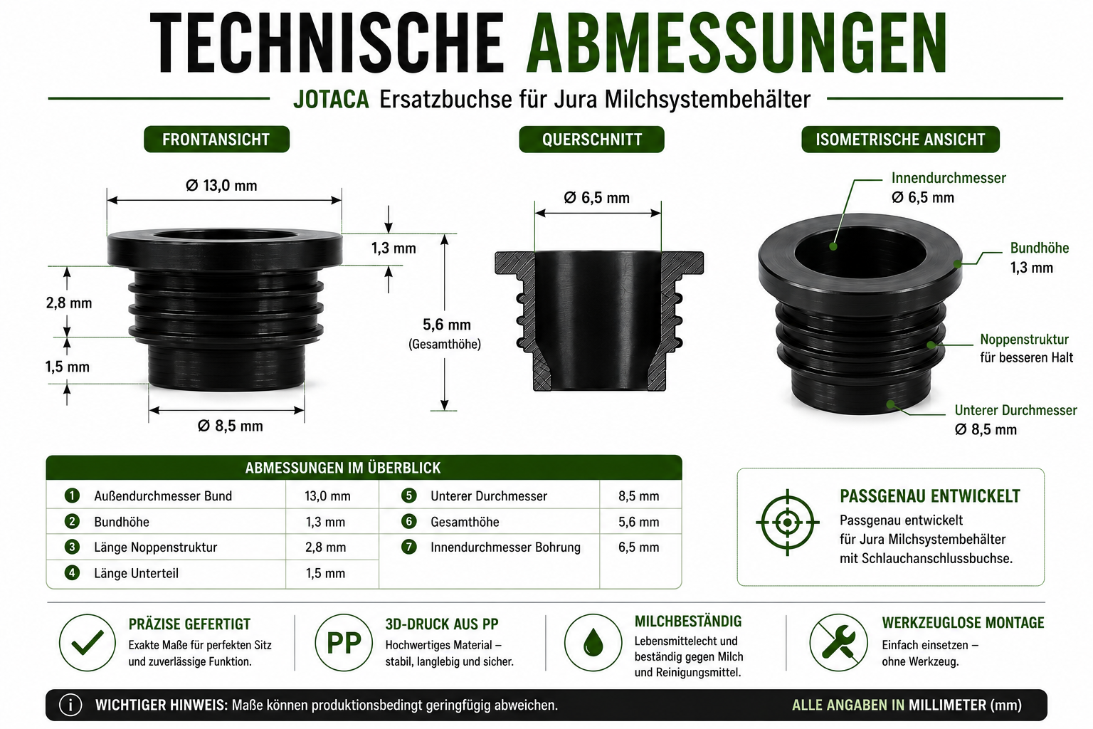 JOTACA Ersatzbuchse inkl. O-Ring passend für Jura Milchsystem-Reinigungsbehälter